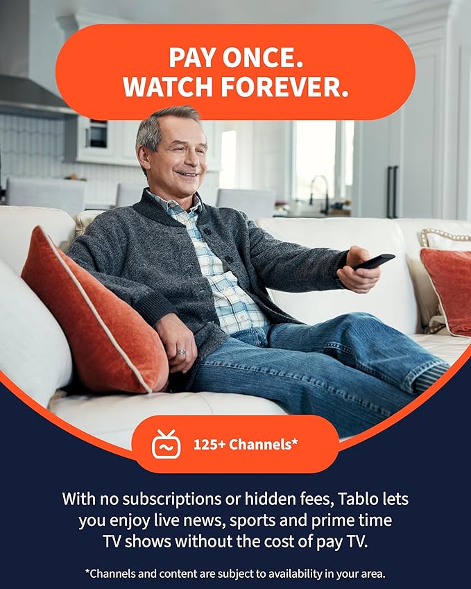 Tablo TV 4th Gen 4-Tuner Over-The-Air (OTA) DVR - Watch Pause &amp Record Live TV News Sports &amp Movies Throughout Your Home Over Wi-Fi - Pairs w/Any TV Antenna - 50+ Hrs Recording - No Subscri