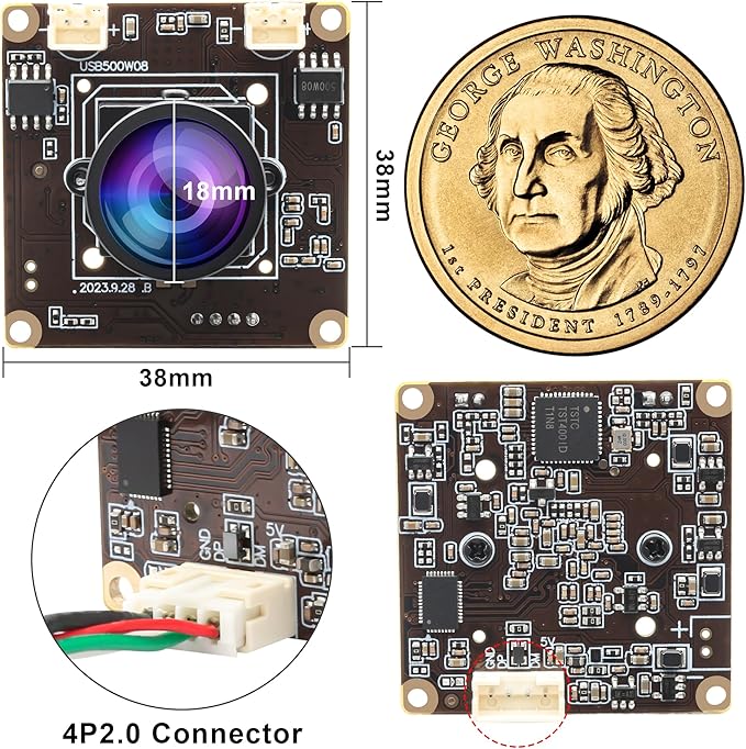ELP 5MP USB Camera Module with Dual Microphone for Computer &amp Laser Engraver - 1944P USB Security Camera for Raspberry Pi (120 Low Distortion Lens)