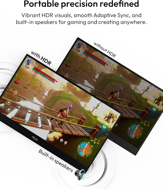 Pixio PX160 Wave Portable Monitor 15.6 inch 60Hz FHD 1080p IPS Panel HDR Screen Cover Stand USB-C HDMI Laptop Screen Extender Portable Monitor for Laptop PC Console Phone