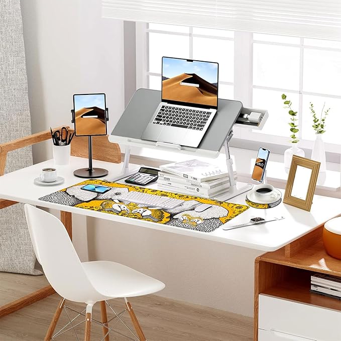 Keyboard Mouse Pad Set Extended Gaming Mouse Pad+Ergonomics Keyboard Wrist Rest Support Memory Foam Easy Typing Pain Relief 4Pcs XL Ultra Thick Desk MatElephants Sunflower Field