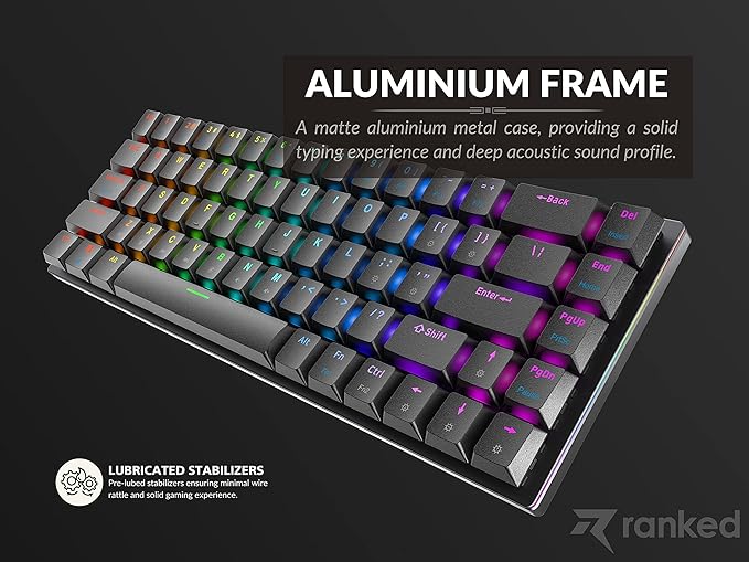 Ranked G65 Guardian 65% | Full Aluminum Frame | Ultra Slim Hot Swappable Mechanical Gaming Keyboard | 68 Keys Multi Color RGB LED Backlit for PC/Mac Gamer (Black Gateron Low Profile Red)