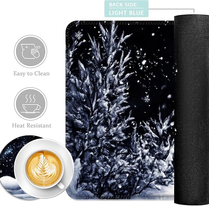 Keyboard Mouse Pad Set Extended Gaming Mouse Pad+Ergonomics Keyboard Wrist Rest Support Memory Foam Easy Typing Pain Relief 4Pcs XL Ultra Thick Desk MatFox Snowy Night Sky