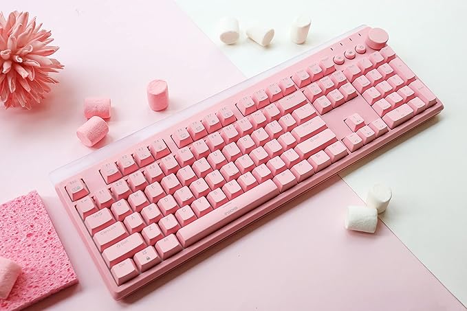 i-rocks K71M RGB Mechanical Gaming Keyboard with Media Control Knob Switches (Brown) 107 Keys w/Full NKRO PBT Keycaps Multimedia Hotkeys Detachable USB-C Cable and Onboard Storage Pink