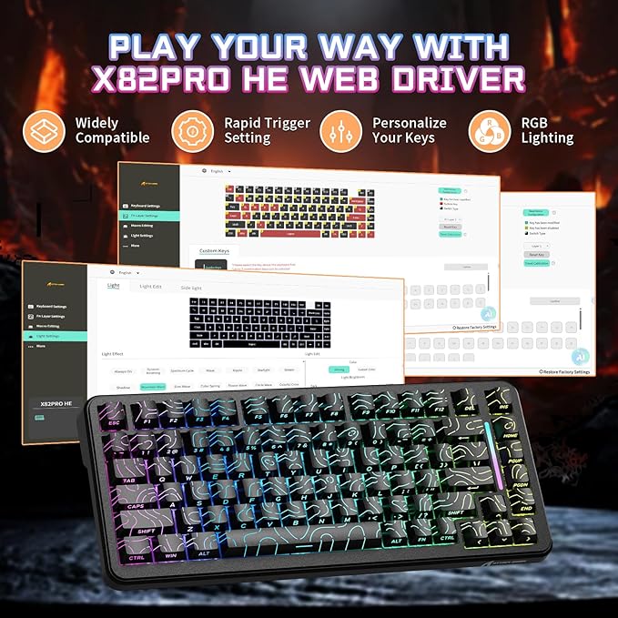 Attack Shark X82PRO HE 75% Wireless Rapid Trigger Gaming Keyboard Hall Effect Magnetic Switch Keyboard with 0.01mm RT Adjustable Actuation 8Khz Polling Rate Hot-Swap RGB for PC Gamer (Black)
