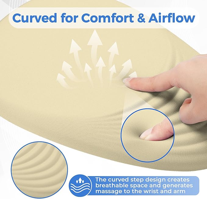 Ergonomic Mouse Pad with Wrist Support Memory Foam Wrist Rest for Pain Relief &amp Carpal Tunnel Non-Slip Base for Office Computer PC Laptop (12x8x1.2inch Light Yellow)