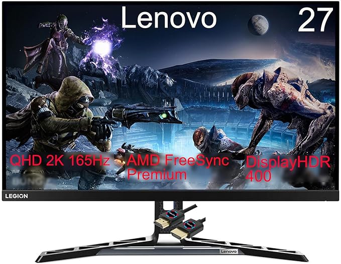Lenovo Legion Gaming Monitor | 27 QHD (2560x1440) IPS | Up to 180Hz | 0.5ms Response Time | 99% sRGB| 1.07 Billion Color | DisplayHDR 400 | AMD FreeSync Premium | Low Blue Light + HDMI Cable