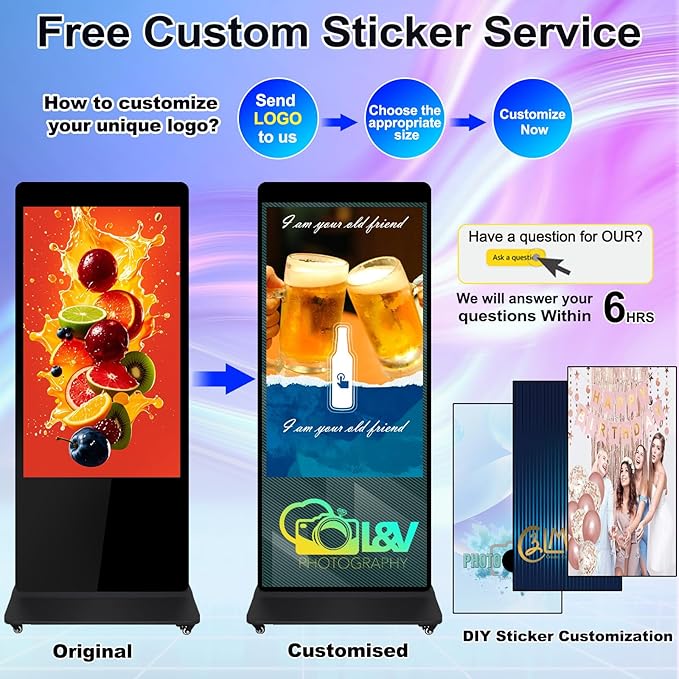 43 Digital Signage Display Kiosk 1080P Non Touchscreen Kiosks Interactive Floor Standing Full HD IPS LCD Screen Commercial Totem with Android 11 System Interactive Advertising Media Player