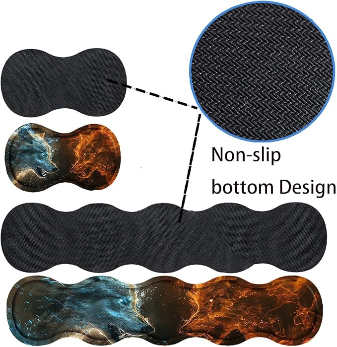 Keyboard Mouse Pad SetLarge Desk Pad+Keyboard Wrist Rest+Mouse Pad Wrist Support+CoasterEasy Typing Pain Relief Non-Slip Mousepad Wrist Support Mousepad Set Home OfficeFire with Ice Wolf
