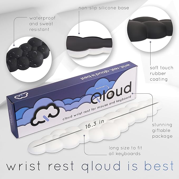 Qloud Cloud Wrist Rest Keyboard Wrist Rest for Computer Keyboard Pad Cloud Keyboard Wrist Rest Wrist Pad for Keyboard Memory Foam Non Slip Base Comes with Mouse Pad - Light Blue