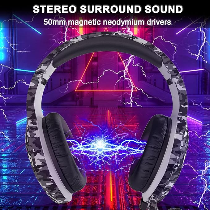 Gaming Headset with Microphone - for PC PS4 PS5 Switch Xbox One Xbox Series X|S - 3.5mm Jack Gamer Headphone with Noise Canceling Mic (Camo Black)