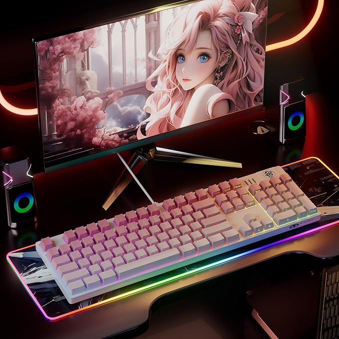 MageGee Mechanical Gaming Keyboard Wired USB RGB Backlit Keyboard 104-Key 100% Anti-Ghosting Mechanical Keyboard with Red Switches Side-Printed Keycaps for Windows PC &amp Mac