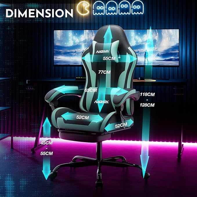 Gaming Chair Ergonomic Computer Chair with Footrest and Lumbar Support Height Adjustable Game Chair with 360°-Swivel Seat and Headrest and for Office or Gaming BLACKMINTGREEN