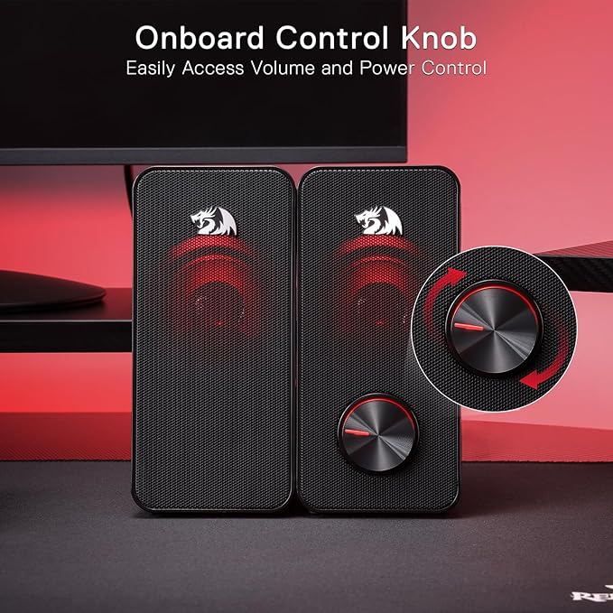 Redragon GS500 Stentor PC Gaming Speaker 2.0 Channel Stereo Desktop Computer Speaker with Red Backlight Quality Bass and Crystal Clear Sound USB Powered with a 3.5mm Connector