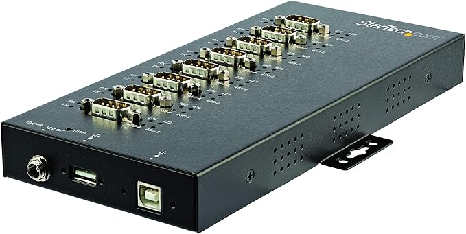 StarTech.com 8 Port Serial Hub USB to RS232/RS485/RS422 Adapter - Industrial USB 2.0 to DB9 Serial Converter Hub - IP30 Rated - Din Rail Mountable Metal Serial Hub - 15kV ESD Protection TAA