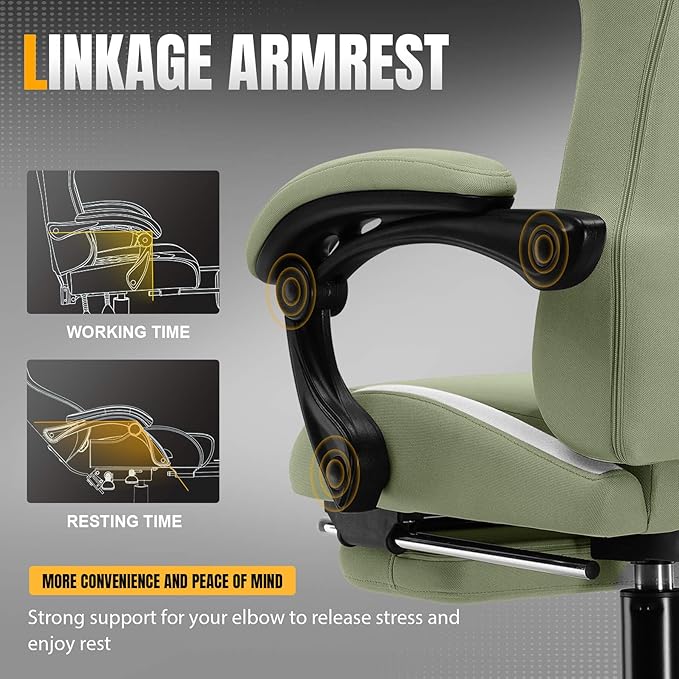 GTPLAYER Gaming Chair with Foot Rest &amp Pocket Spring Cushion Ergonomic High Back Computer Desk Chair with Headrest &amp Lumbar Support for Back Pain Relief Breathable Fabric Green