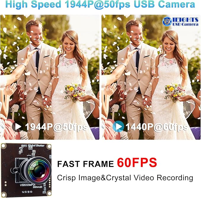 Global Shutter USB Camera Module for Laptop 60fps High Speed PC CAMERA Wide Angle 120degree Low Distortion Lens Webcam Board Mini UVC USB2.0 Lightburn Webcamera for Laser Engraver 5mp 50fps USB Cam
