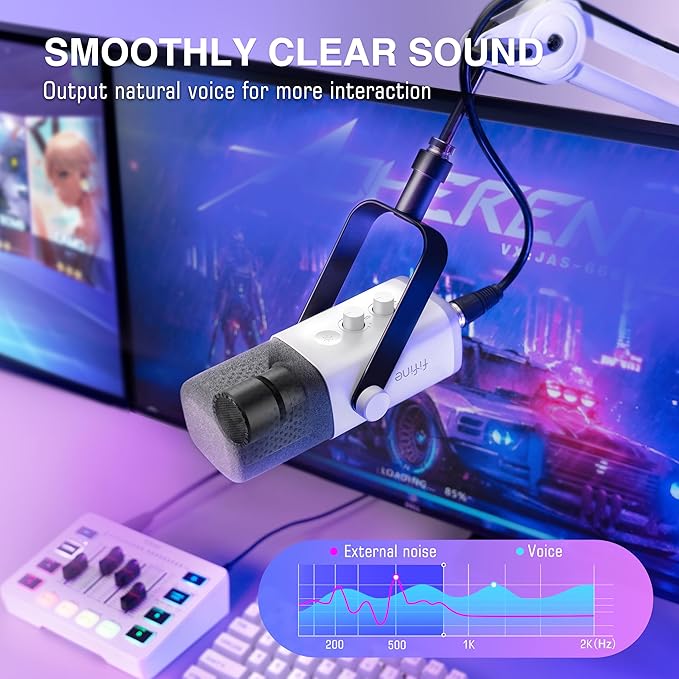 FIFINE Gaming Equipment Bundle XLR/USB Streaming Dynamic Microphone with Audio Mixer Set Podcast Recording Mic with Gain Knob PC Mixer with Slider Fader Kit for Video Game Voice-Ampligame KS5W