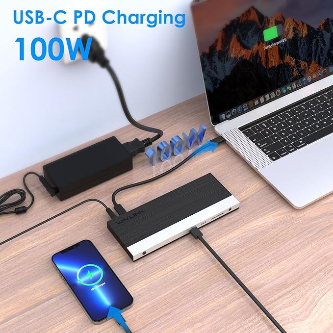 WAVLINK USB C Docking Station 4K Triple Display (2 HDMI + 1 Displayport) with 100W PC Charging Gigabit Ethernet 4 USB 3.0 SD/TF Card Slot Audio for Dell HP MacBook Lenovo and Other USB C Laptops