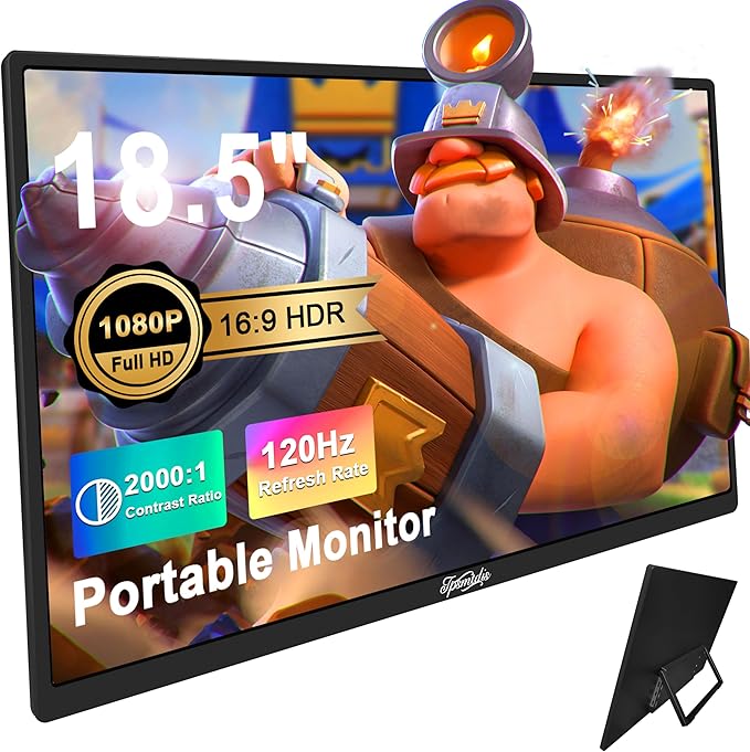 18.5inch Portable Monitor Laptop Monitors 120Hz Travel Gaming Monitor 400Nits HDR FHD Plug&ampPlay Dual Speakers External Screen for PC TabletMacSw-Itch Xbox PS3/4/5 Will