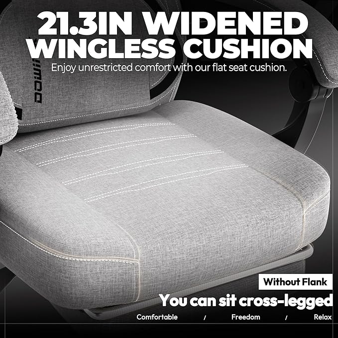 Dowinx Fabric Gaming Chair with Footrest Big and Tall Gamer Chair with Lumbar Support Wide Back Computer Chair for Heavy People Grey