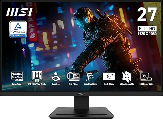 msi PRO MP273L E14 27-inch IPS 1920 x 1080 (FHD) Gaming Office Monitor 144Hz Adaptive-Synch HDR Ready HDMI VGA PortVESA Mountable Tilt 4-Side Slim Bezel1ms Black