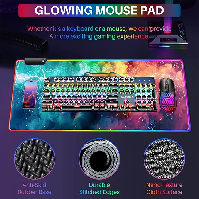 XL Led Gaming Mouse Pad with 14 Light Modes - Light Up Gamer Mouse Pad31.5 x 11.8in Non-Slip Gamepad Style RGB Large Gamer MousepadBlack Long Glowing Gaming Accessories for DeskWaterproof