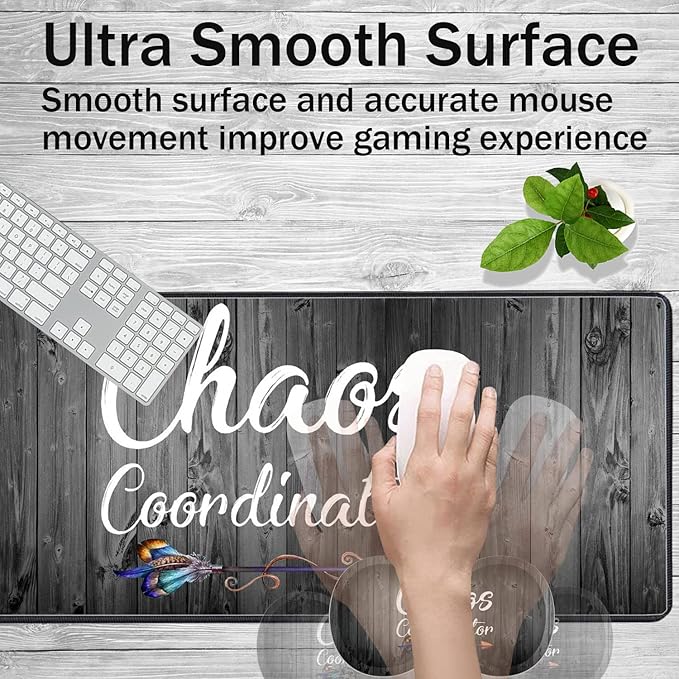 Large Game Mouse Pad + Wrist Support Pad + Coffee Coaster Quote Chaos Coordinator Foldable Table Mat with Stitched Edge Non-Slip Set Pad Suitable for Office Work and Home
