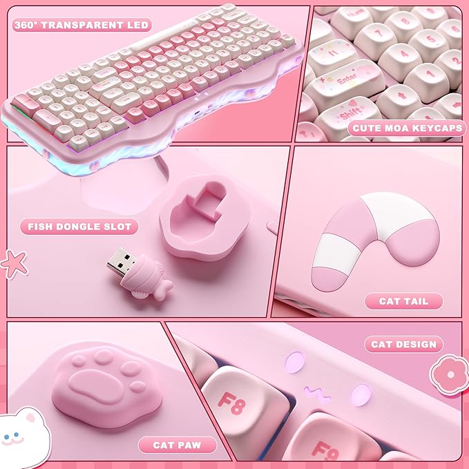 YUNZII C98 Wireless Mechanical Keyboard with Number Pad99 Key BT5.0/2.4G/USB-C Hot Swap Gasket Mount with PBT MOA KeycapsCustom RGBCute Cake Keyboard for Win/Mac (Pink Candy Linear Switch)