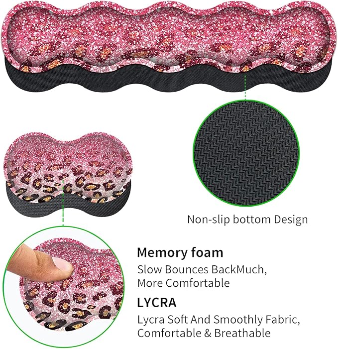Memory Foam Keyboard Wrist Rest Support + Large Gaming Mouse Pad + Ergonomic Mouse Wrist Support Set Extended Desk Pad with Stitched Edges 31.5×11.8 Pink Leopard Glitter Mousepad Desk Mat