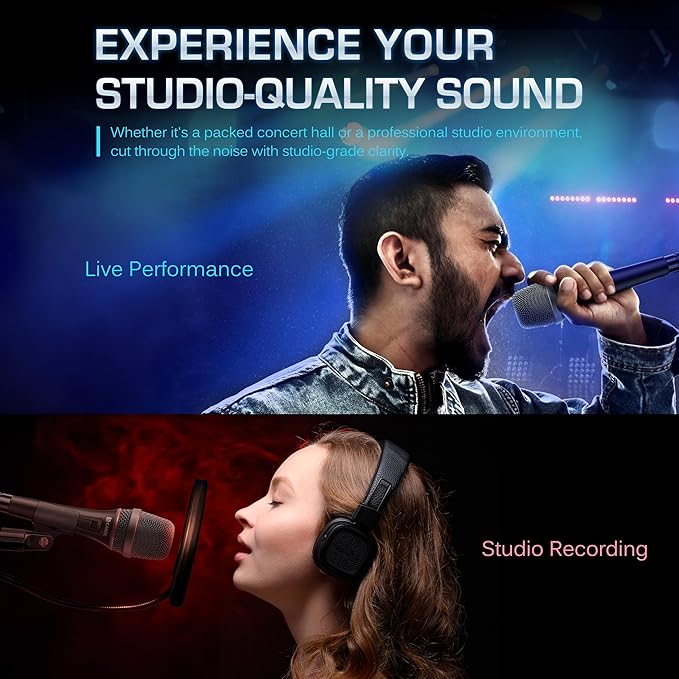CAROL AC-900S XLR Wired Vocal Microphone – Dynamic Supercardioid Mic with Dual-Engine AHNC Noise Cancelling Tech for Singing Karaoke Stage &amp Studio Includes Mic Clip 14.8ft Cable &amp Switch