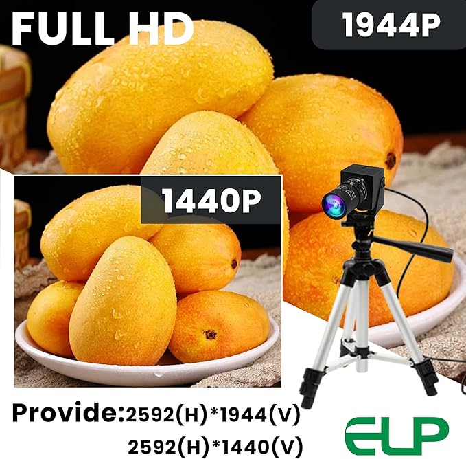 ELP Global Shutter USB Camera Manual Zoom Webcam 5mp 50fps High Speed PC Camera 5-50mm Variable Focus CS Mount Webcamera 1440P 60fps Lightburn Cam UVC USB2.0 Varifocal Telephoto Web Cam (10X Zoom)