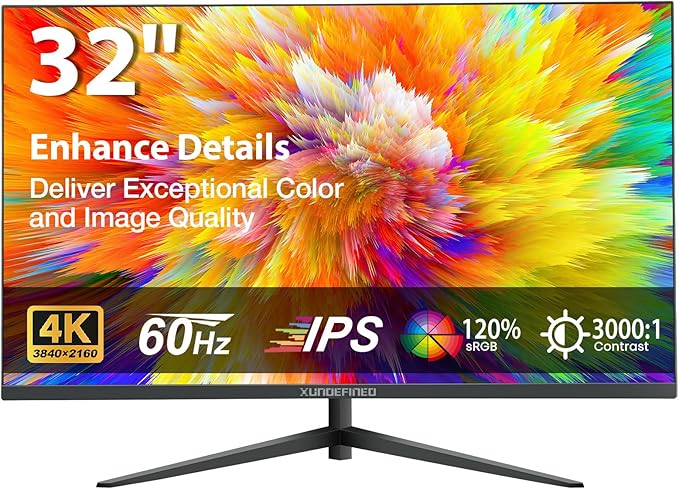 32 Inch 4K UHD Monitor with Ultra-Thin Bezels 3840 x 2160 Fast IPS Computer Monitor 3000:1 Contrast sRGB 120% G-SYNC Compatible Eye Care Screen With HDMI DisplayPort for Home and Office VESA