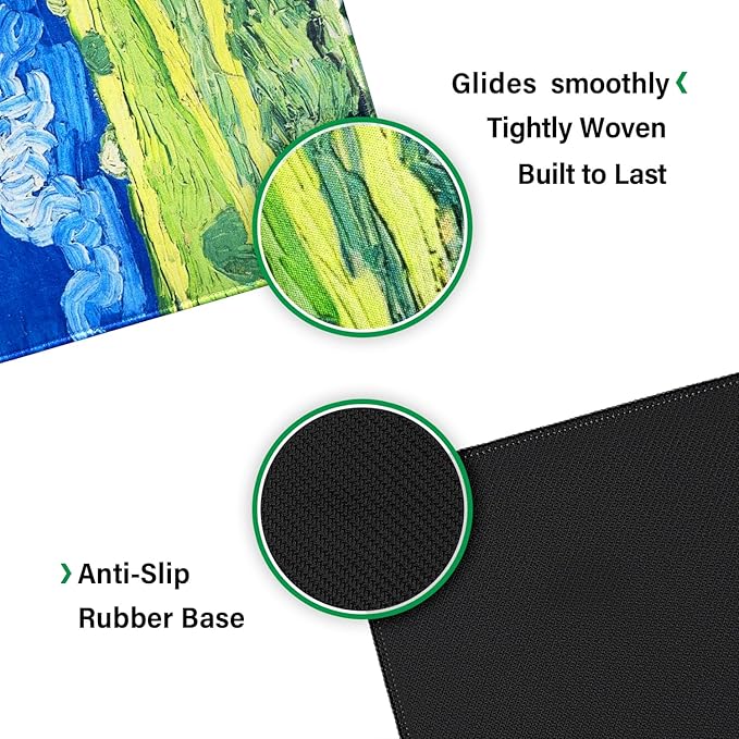 Large Mouse PadExtra Long and Thick Desktop Mouse Pad with Stitched Edges Non-Slip Base Waterproof Keyboard Pad for Office and HomeVan Gogh-Wheatfields Under Thunderclouds(35.4x15.7x0.12 Inch)