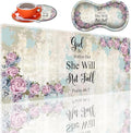 3-in-1 Large Mouse Pad Gaming Set (31.5 x 11.8 inch)+ Wrist Rest Pad + Coaster Memory Foam Gel Wrist Rest Pad for Pain Relief Stitched Edges Non-Slip Table Mat Psalm 46:5 Floral