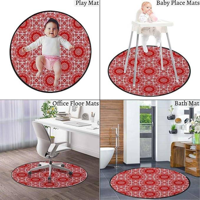 Vermilion White Round RugPrint Carpet for Bedroom Living Room Office Home Decor Mat Classic Silhouette Forest Springtime Diameter 35.4 in