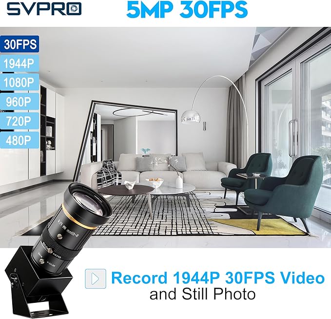 SVPRO 5MP 30FPS USB Camera with 5-50mm Telephoto Lens 10X Optical Zoom Manual Focus Webcam for Macro &amp Long Distance Low Light Computer Camera with IMX335 Sensor for Windows Mac-OS Linux Ando