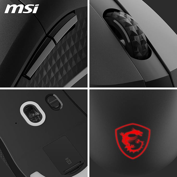 MSI Versa 300 Wireless Gaming Mouse - 8000 DPI Optical Sensor 1000 Hz Polling Rate Symmetrical 30M+ Click Kailh Micro Switches 6 Buttons 50-Hour Battery 1ms Latency RGB 60g - Wired/Wireless