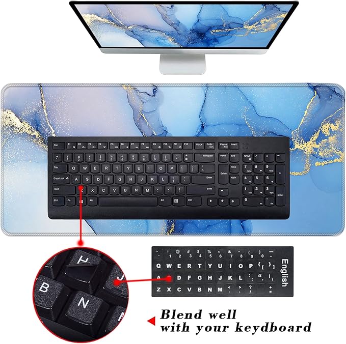 Keyboard Wrist Rest and Mouse Pad with Wrist Support Set Ergonomic CoasterMemory FoamEasy Typing Pain ReliefLarge XL Desk Mat 31.5x 11.8Marble Texture