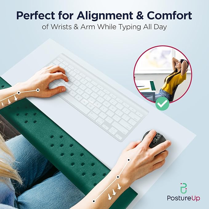 EdgeRest PostureUp L-Shaped Desk Long Wrist Rest Elbow Forearm &amp Wrist Comfort Support for Table or Desk Edge Non-Slip Memory Foam Padding Ergonomic Design for Work Universal Fit Forest Gree