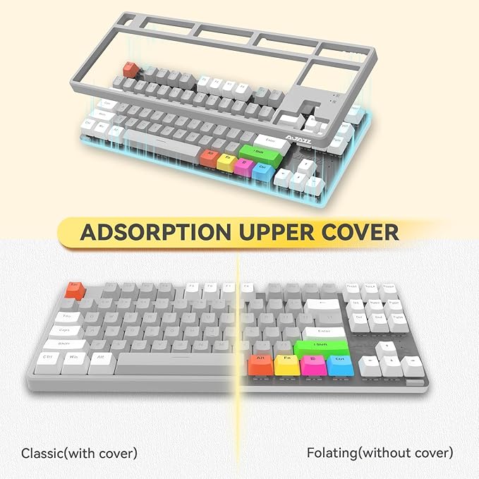 MAGIC-REFINER AK873 75% Wired Mechanical Gaming Keyboard with red SwitchHot-Swappable Keyboard with 8Pcs DIY Sublimation Color keycapsMixed Rainbow LED Backlit for PC Xbox PS4Mac (White Grey)
