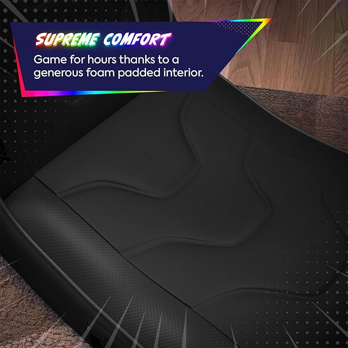 X Rocker Shadow RGB 2.0 Floor Rocker Audio Console Gaming Chair - Neo Motion™ Sync App Controlled LED Lights Headrest Speakers Folding Rocking Base Wipe-Clean Faux Leather for Kids &amp Teens - B