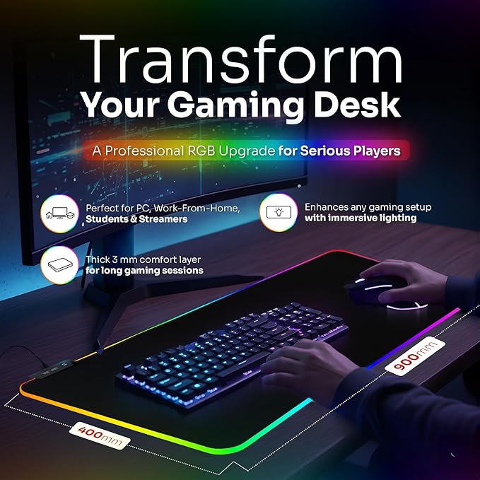 RGB Mouse Pad 35.4×15.7 Inches – Extended LED Mouse Pad with 14 Lighting Modes Gaming Desk Mat PC Gaming Accessories Large Keyboard Pad with Non-Slip Rubber Base.