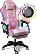 Enhance Your Gaming Experience with Our Ergonomic Reclining Gaming Chair with RGB LED Lights Massage and Dual Speakers - Perfect for Adults Teens and Kids! (Pink + White)