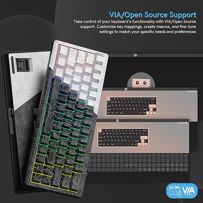 Womier Wireless Gaming Keyboard 60 Percent with QMK/VIA Topographic Creamy Mechanical Key Board RGB Custom Gasket Hot Swappable for Windows &amp Mac-POM Linear Switch (Q61)