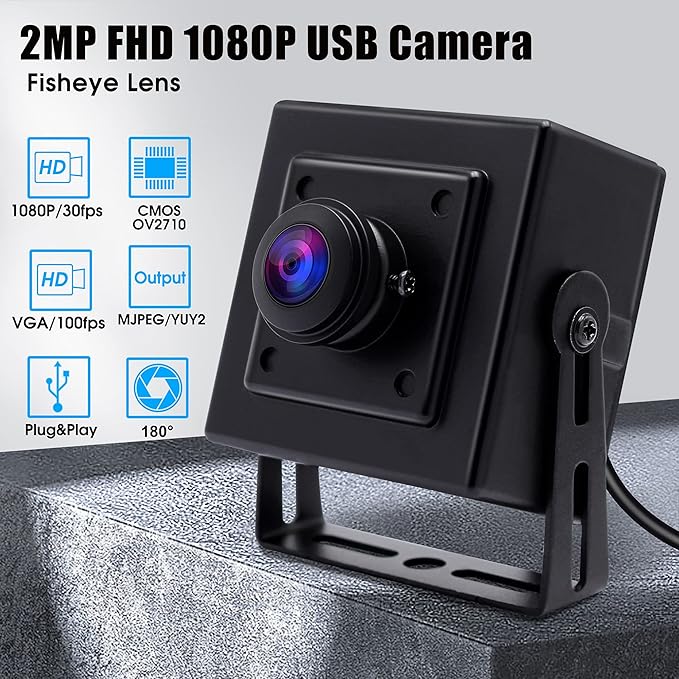 SVPRO 1080P USB PC Webcam Wide Angle Fisheye 180 Degree High Resolution Industrial USB Camera for HD Security SystemPlug and Play Video Conference Camera for WindowsLinux AndroidMac Compatible
