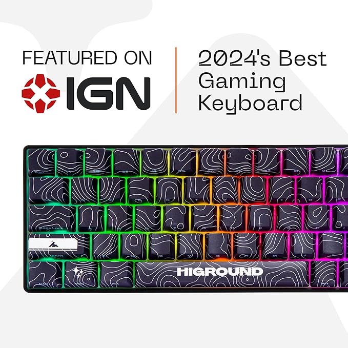 Higround Basecamp 65% Mechanical USB Wired Gaming Keyboards Programable RGB Transparent/Translucent Hot-Swappable Deep Thock Creamy Sounding PC Keyboard (BLACKICE - White Flame Switch)