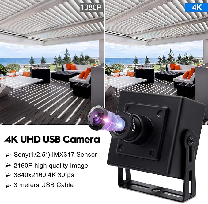 SVPRO 4K Web Camera for ComputersSuper High Definition Desktop Webcam Cam with Sony IMX317 Sensor3.6mm Lens Wide Angle Compact Portable USB Webcam UVC Compliant for PC Mac Laptop Tablet