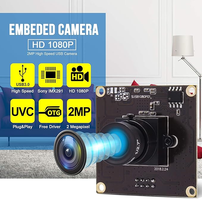 High Speed USB3.0 Camera Module High Definition 1280 * 1080@50fps 2MP Webcam Full HD 1080P USB Camera with IMX291 Sensor Plug&ampPlay USB Webcam for WindowsLinuxRaspberry Pi