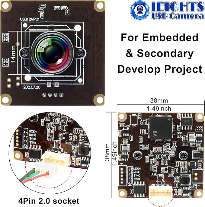 120fps USB Camera Module Wide Angle 100degree Low Distortion Lens Webcam Board for Laptop 11.6mp Lightburn CAMERA Mini UVC USB2.0 High Speed PC CaM Industrial USB Security Webcamera for Computer