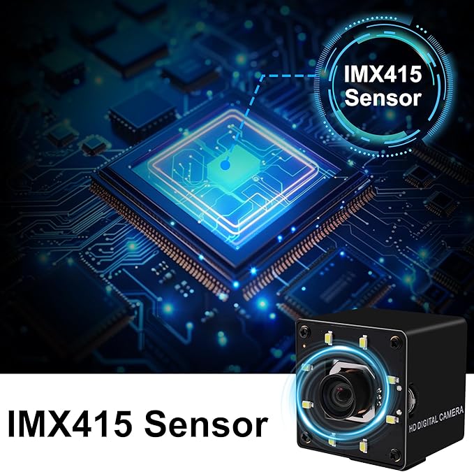 USB Camera 4K Autofocus Webcam High Resolution UHD 2160P Camera with 8pcs White LEDs100°No Distortion Lens Webcamera with IMX415 Sensor30fps Plug and Play Web Cam for Video Conference